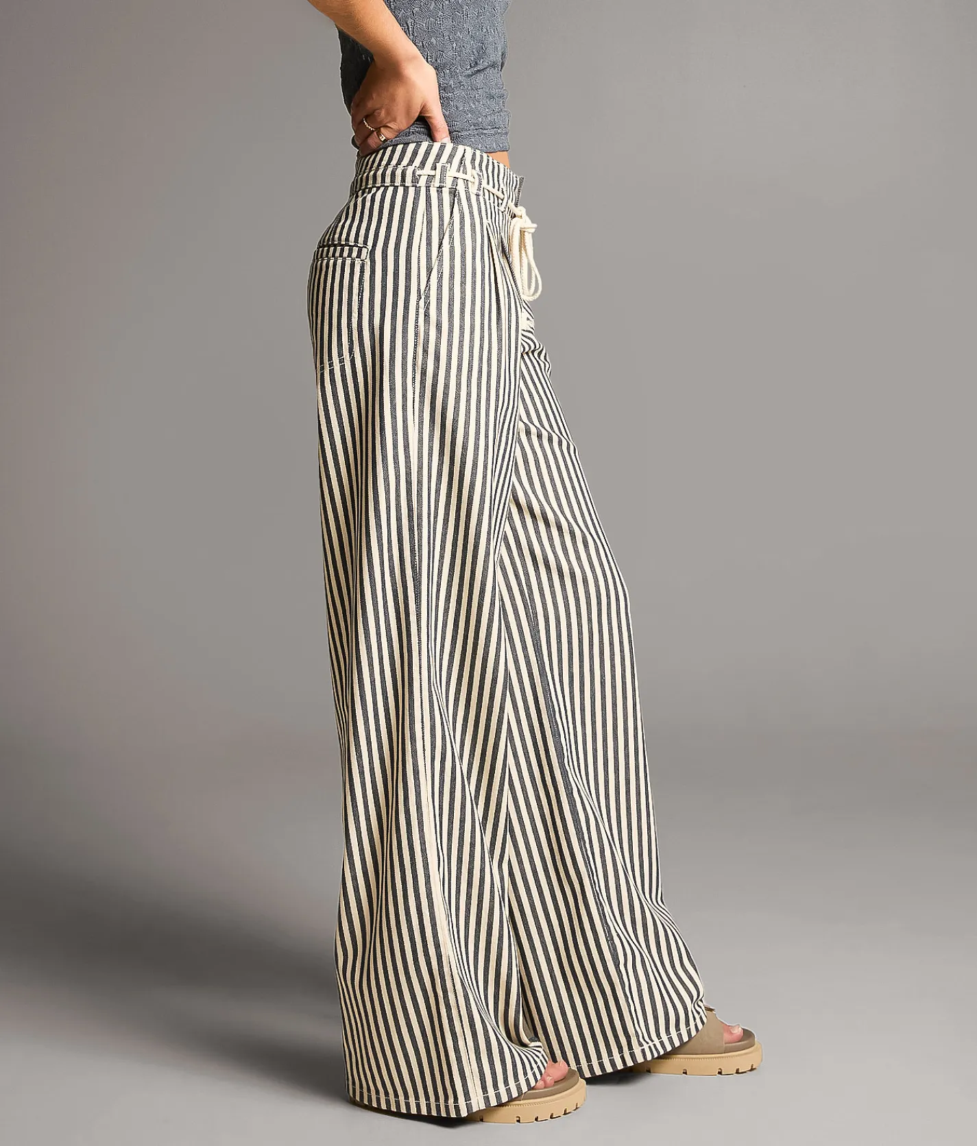 Bottoms | BKE Billie Striped Wide Leg Pant Navy Cream Stripe