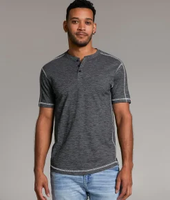 Tops | BKE Bio Washed Henley Black White