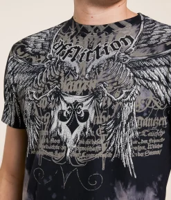 Affliction Birds Of Prey T-Shirt Black Bleach Wash Clearance