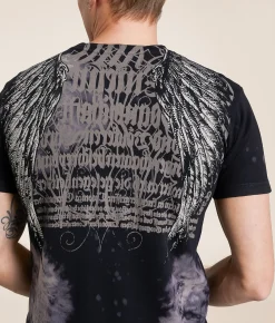 Affliction Birds Of Prey T-Shirt Black Bleach Wash Clearance