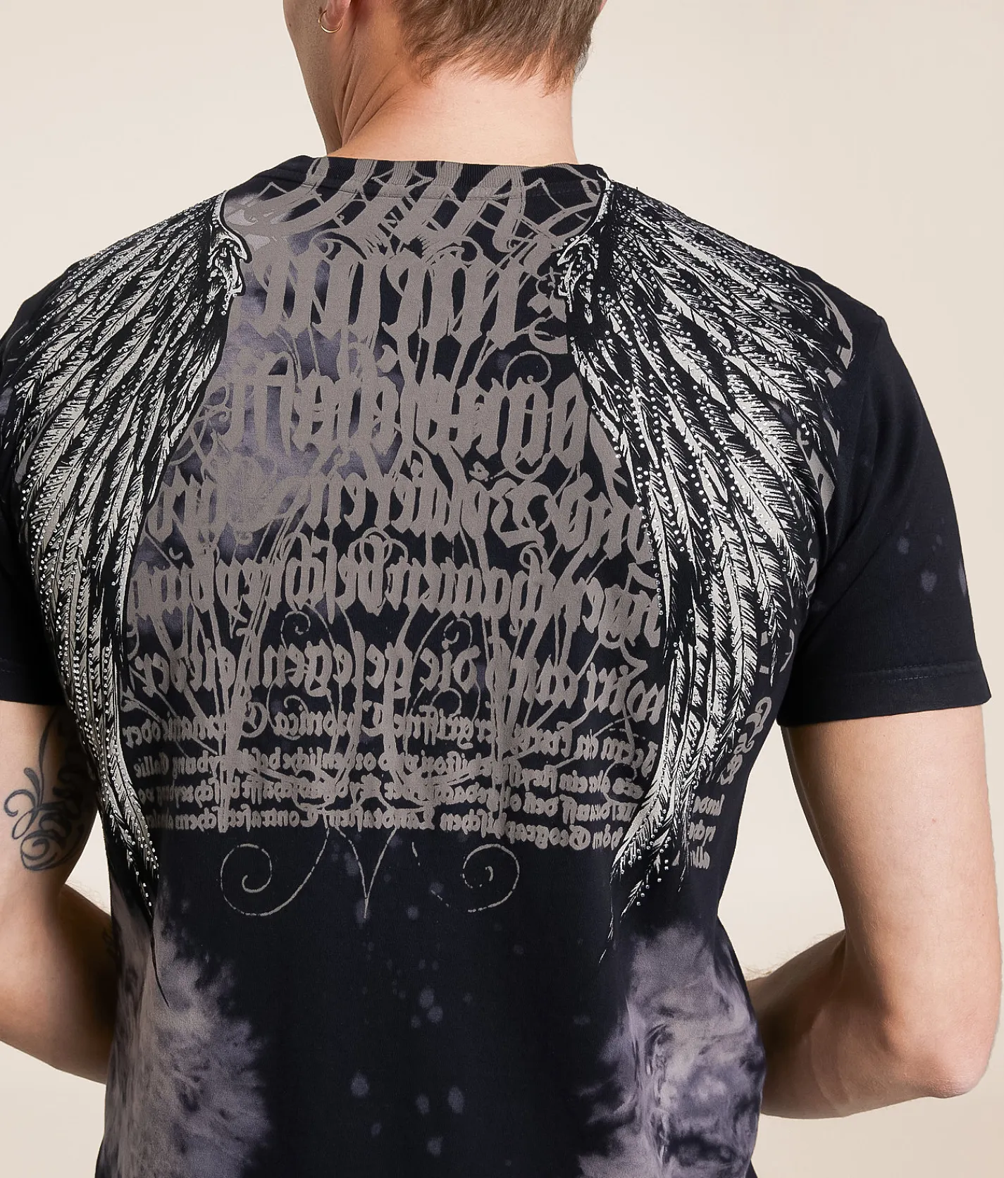 Affliction Birds Of Prey T-Shirt Black Bleach Wash Clearance