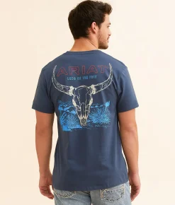 Graphic T-Shirts | Ariat Bison Bureau T-Shirt Blue Dusk