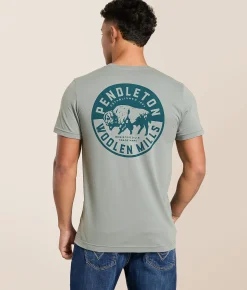 Pendleton Bison Circle Stamp T-Shirt Blue Storm Hot