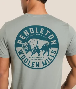 Pendleton Bison Circle Stamp T-Shirt Blue Storm Hot