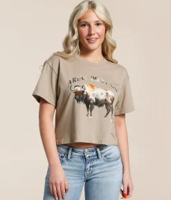 Tops | Ariat Bison Cropped T-Shirt Tan