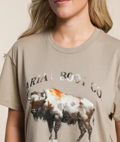Tops | Ariat Bison Cropped T-Shirt Tan