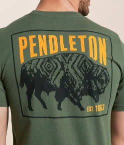 Pendleton Bison Stamp T-Shirt Military Green New