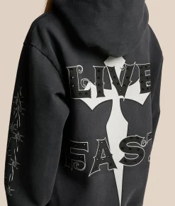 Tops | Affliction Black Night Hooded Sweatshirt Black Beauty