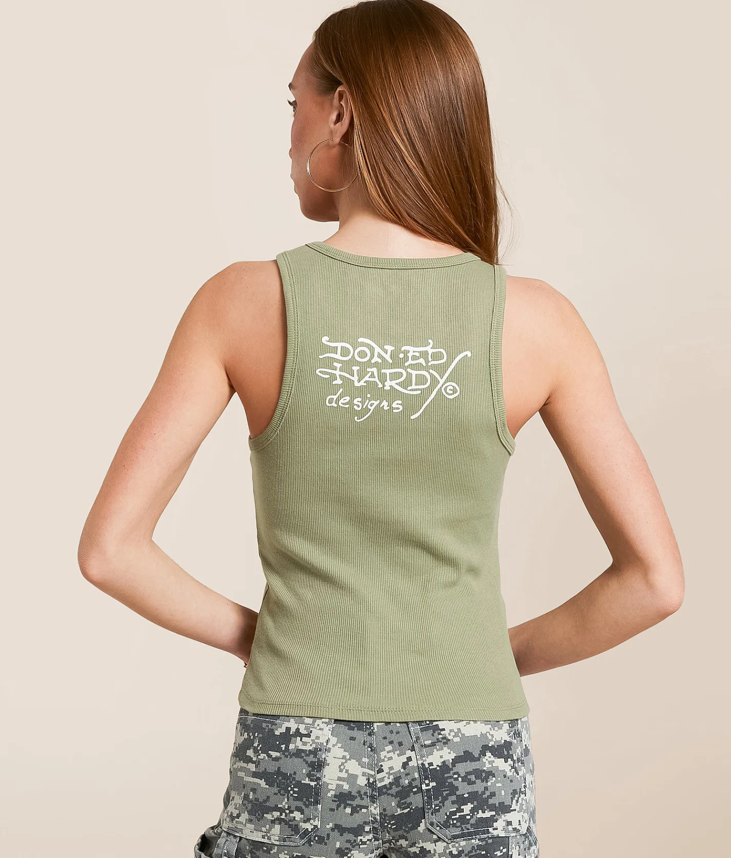 Tops | Ed Hardy Black Rose Tank Top Lt Olive