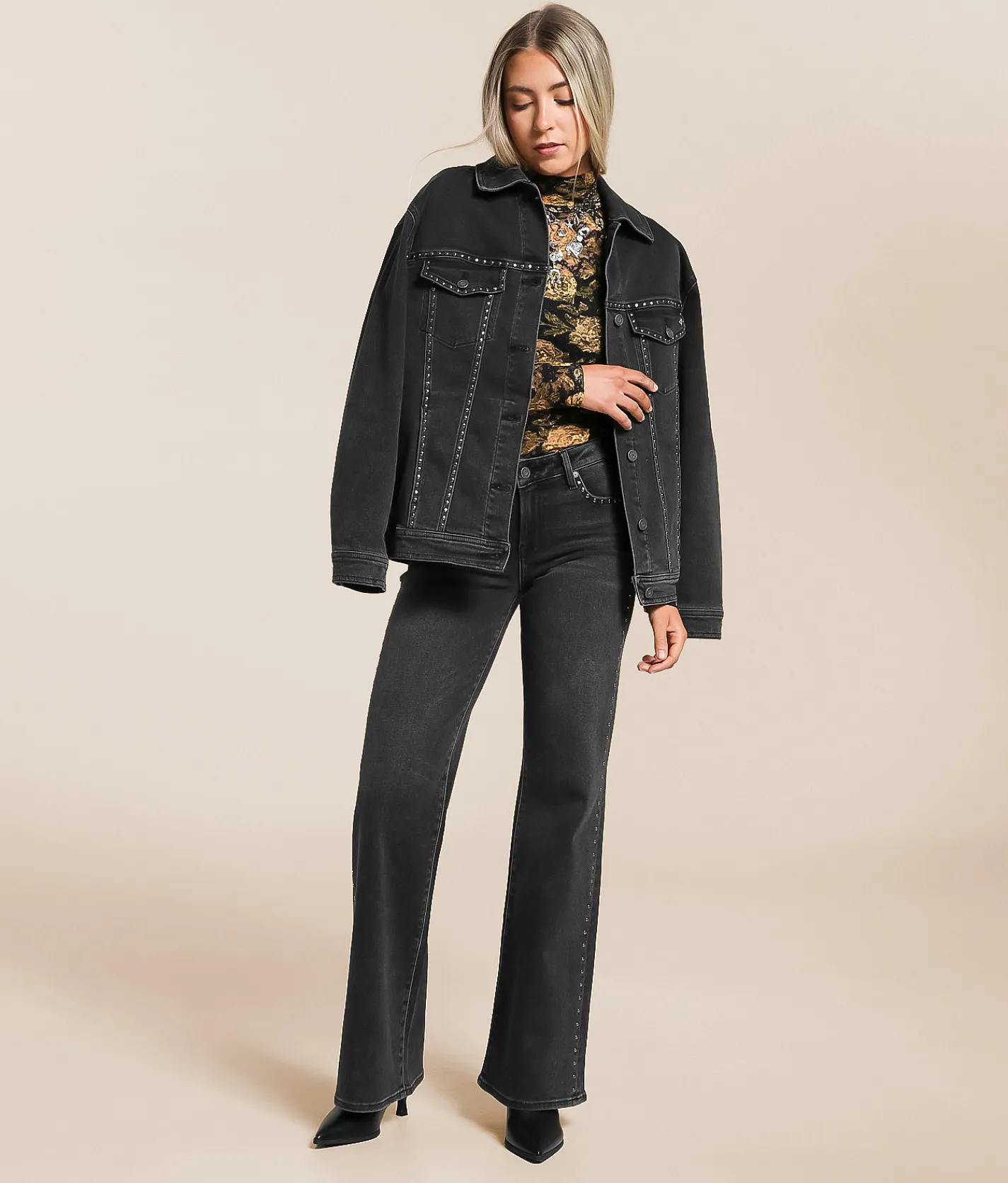 Bottoms | HIDDEN Blake Studded Comfort Flare Stretch Jean Black Studs