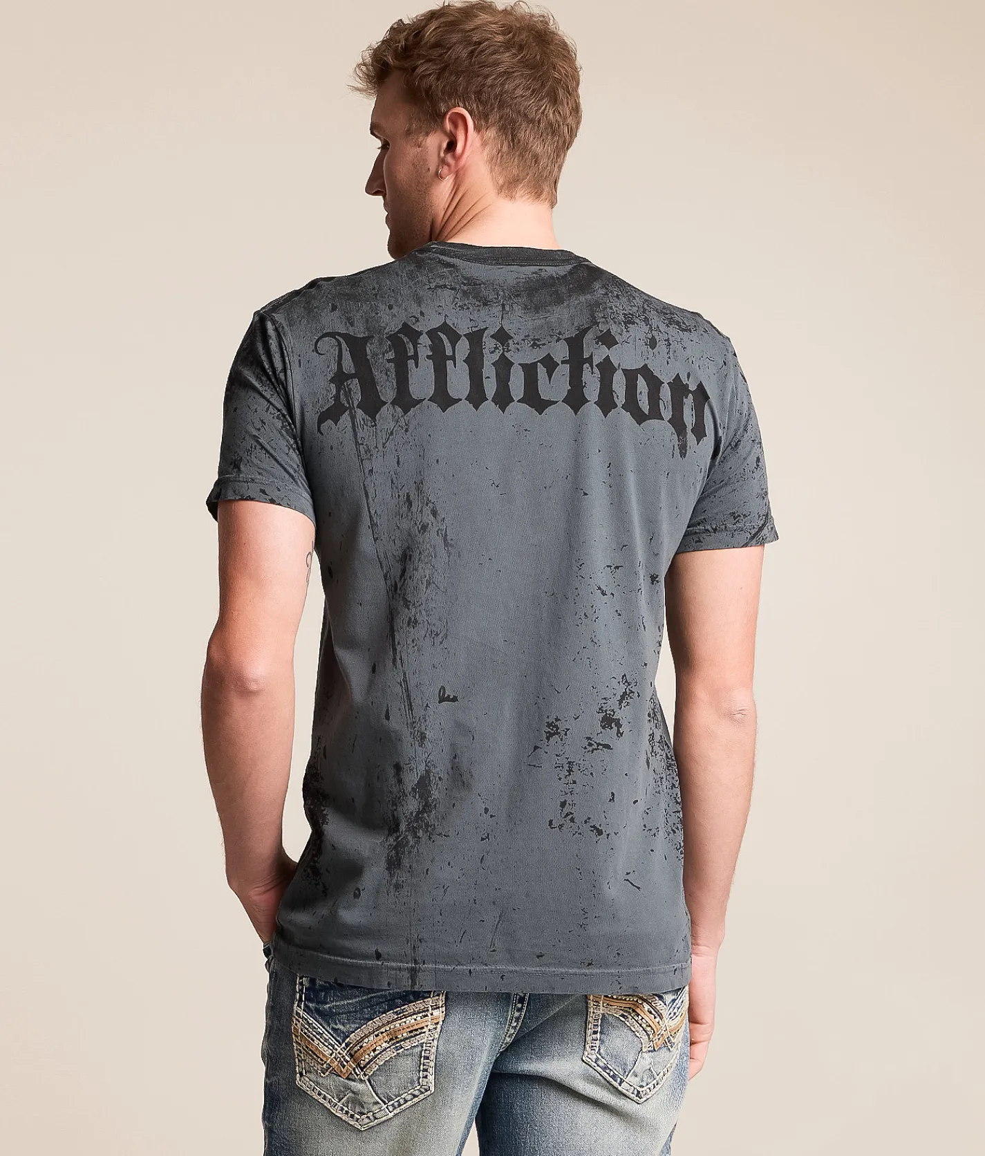 Affliction Bleak Moon T-Shirt Gunmetal Lava Wash New