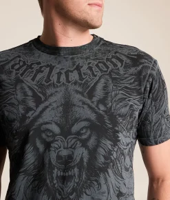 Affliction Bleak Moon T-Shirt Gunmetal Lava Wash New