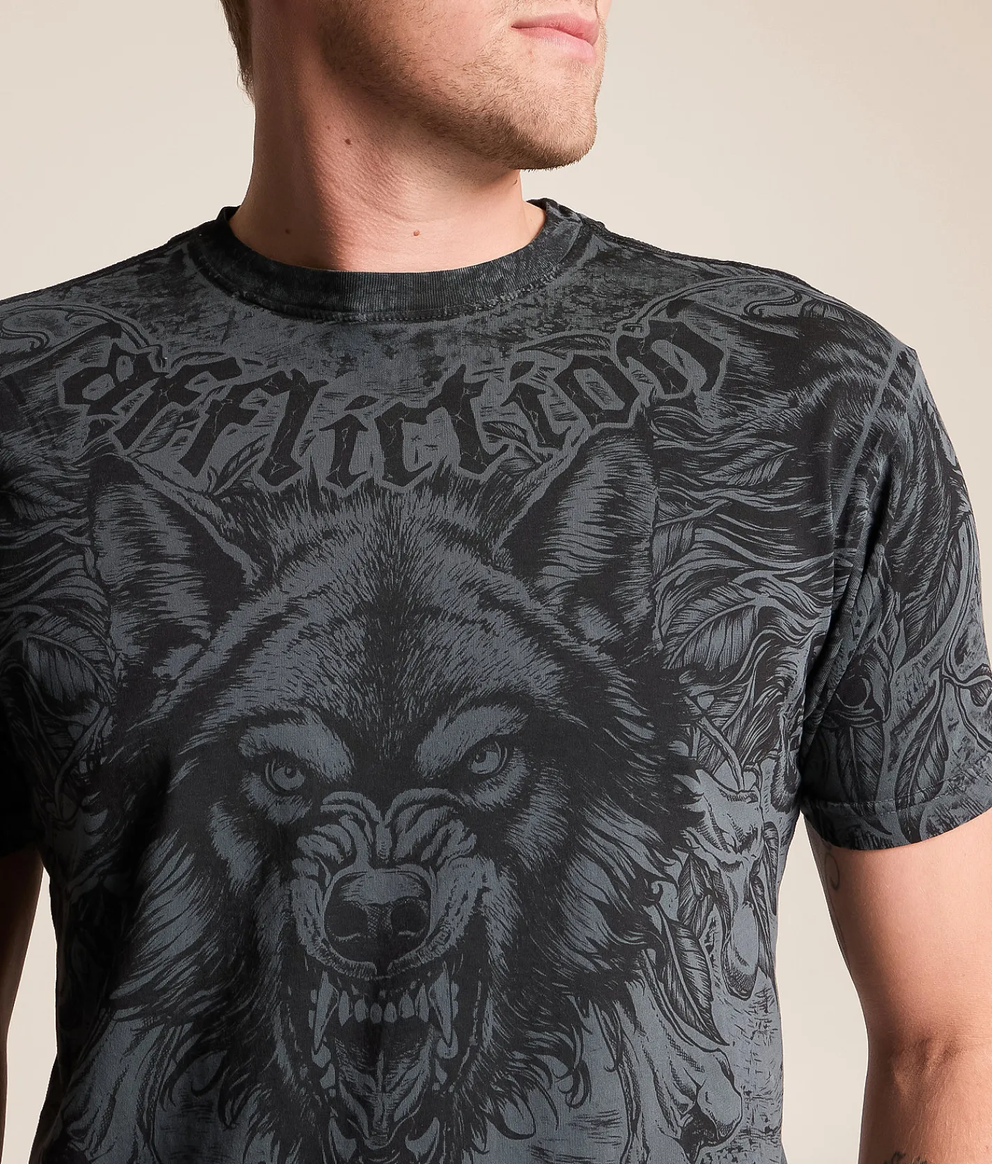 Affliction Bleak Moon T-Shirt Gunmetal Lava Wash New