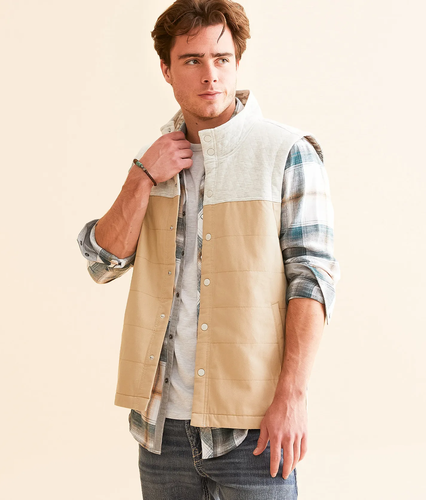 Coats & Jackets | Departwest Blocked Canvas Vest Khaki