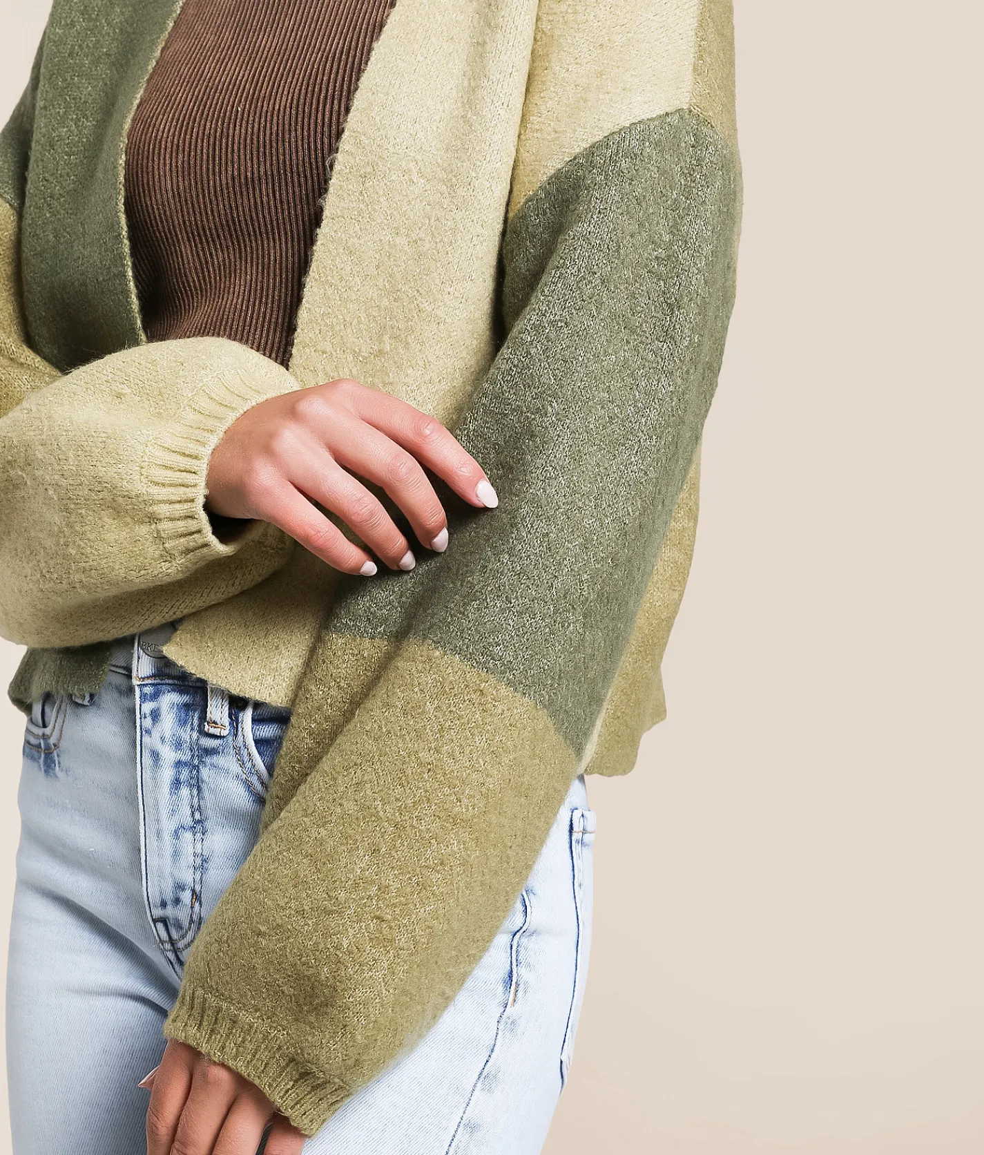 Tops | Billabong Block Out Cropped Cardigan Sweater Green Tea