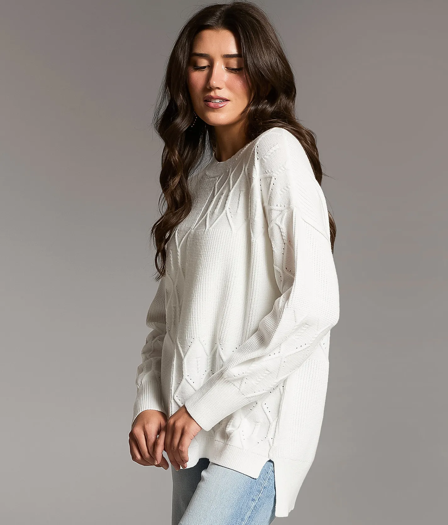 BKE Block Stitched Sweater White New