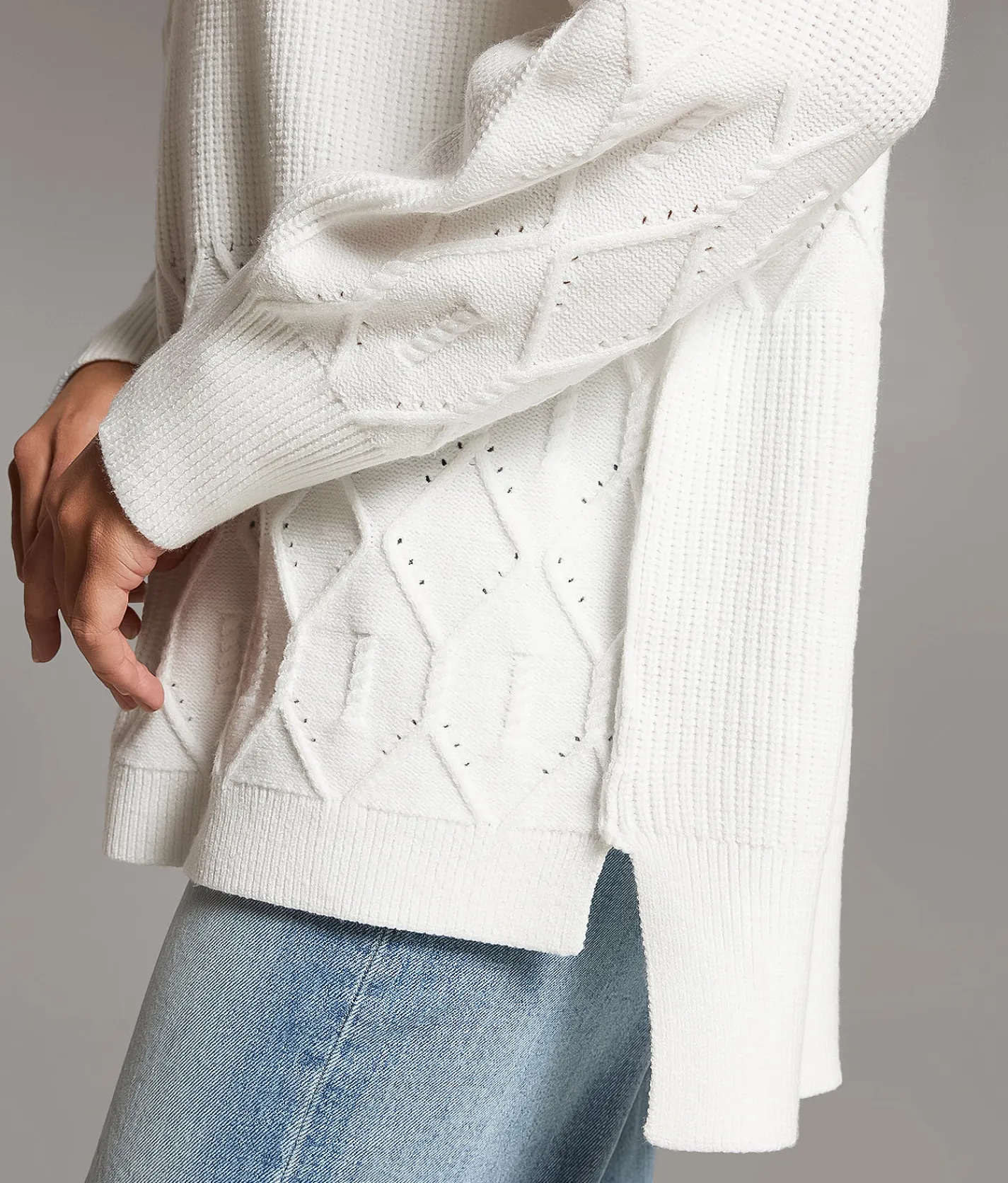 BKE Block Stitched Sweater White New
