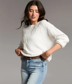 BKE Block Stitched Sweater White New