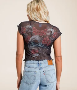 Tops | Affliction Bloodletter Mesh Baby Cropped T-Shirt Nude