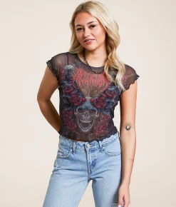 Tops | Affliction Bloodletter Mesh Baby Cropped T-Shirt Nude