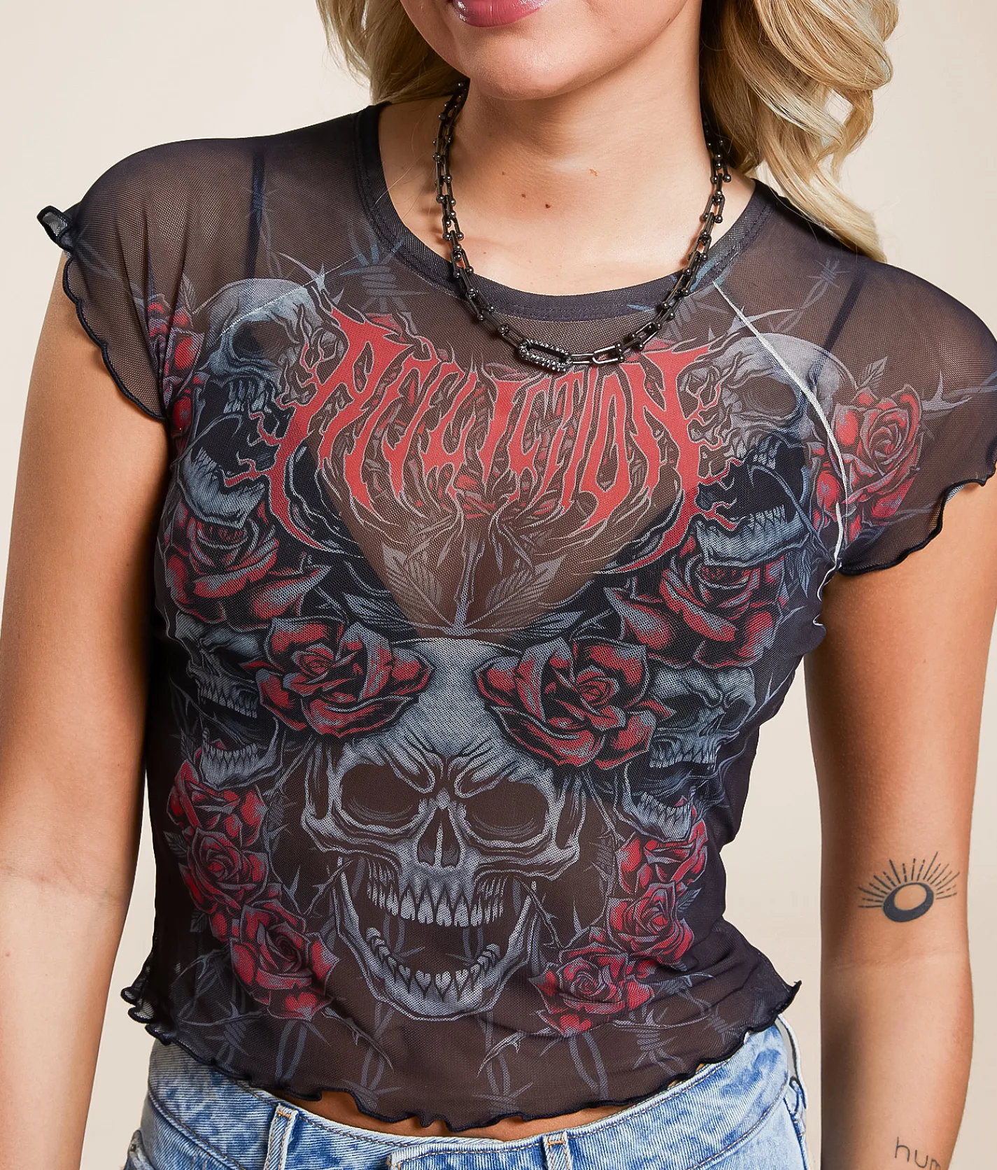 Tops | Affliction Bloodletter Mesh Baby Cropped T-Shirt Nude