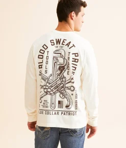 Graphic T-Shirts | Howitzer Blood Sweat Pride Blue Collar T-Shirt Antique White