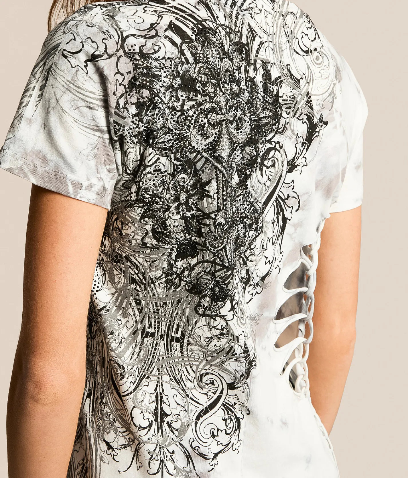 Tops | Affliction Blossom T-Shirt White Lt Grey Crystal Was