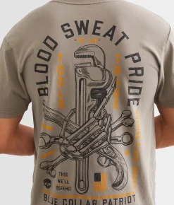 Graphic T-Shirts | Howitzer Blue Collar Blood Sweat Pride T-Shirt Moon Mist