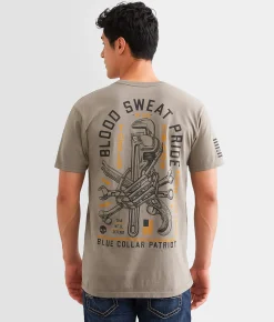Graphic T-Shirts | Howitzer Blue Collar Blood Sweat Pride T-Shirt Moon Mist