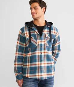 Coats & Jackets | Howitzer Collar Brave Land Hooded Flannel Shacket Blue
