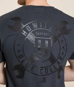 Graphic T-Shirts | Howitzer Blue Collar Cross Wrench T-Shirt Grey Pinstripe