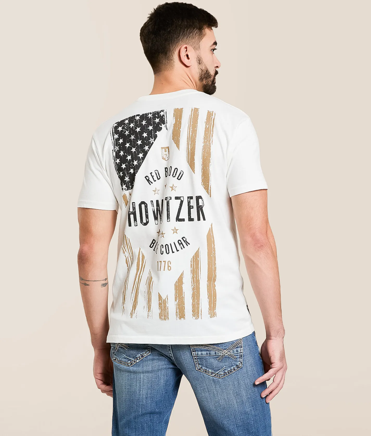 Tops|Graphic T-Shirts | Howitzer Blue Collar Red Blood T-Shirt Antique White