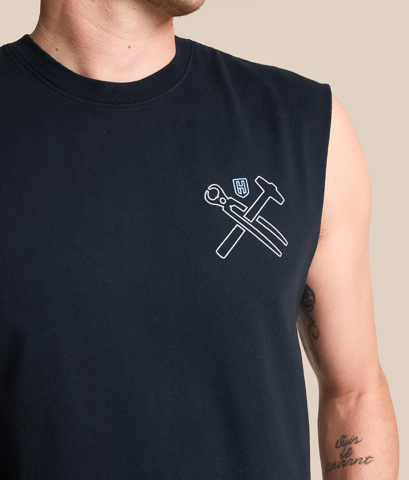 Howitzer Blue Collar Signage Tank Top Obsidian