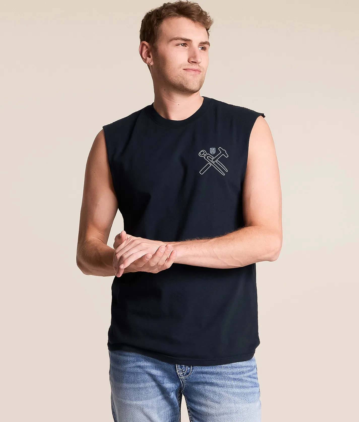 Howitzer Blue Collar Signage Tank Top Obsidian