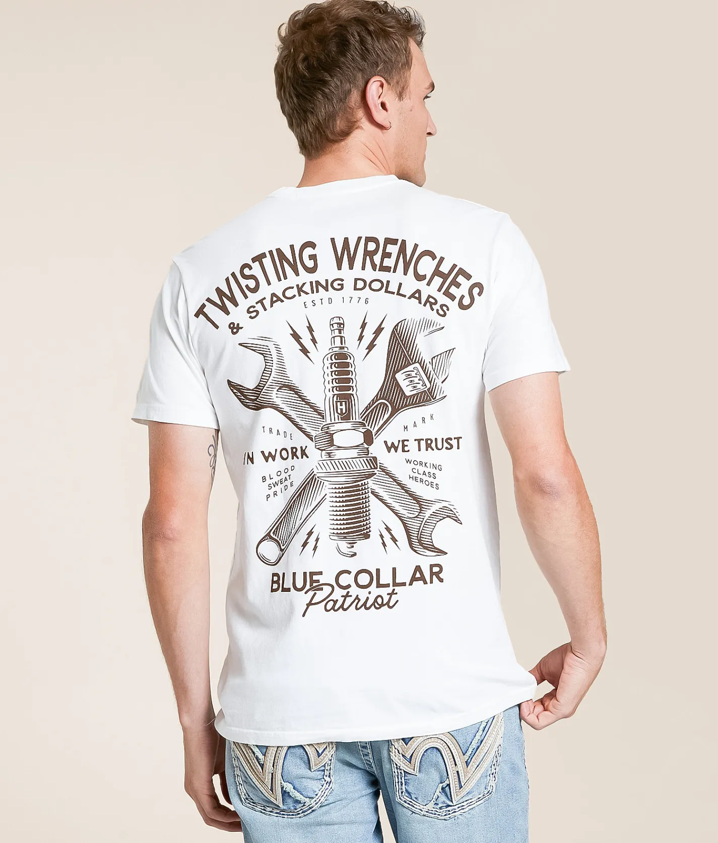 Howitzer Blue Collar Sparked T-Shirt Antique White Discount