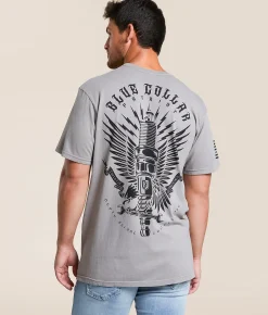Tops|Graphic T-Shirts | Howitzer Blue Collar Sparked T-Shirt Silent Storm