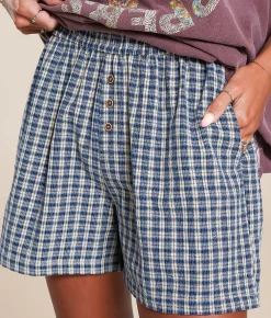 Gilded Intent Blue Plaid Boxer Short Navy And Cream Plaid Best