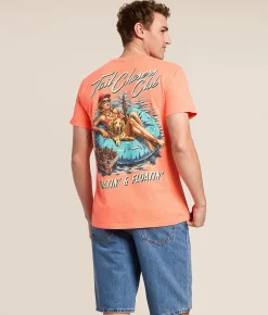 Tops|Graphic T-Shirts | Tail Chasers Club Boatin' & Floatin' T-Shirt Neon Red Orange Pigment D