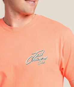 Tops|Graphic T-Shirts | Tail Chasers Club Boatin' & Floatin' T-Shirt Neon Red Orange Pigment D