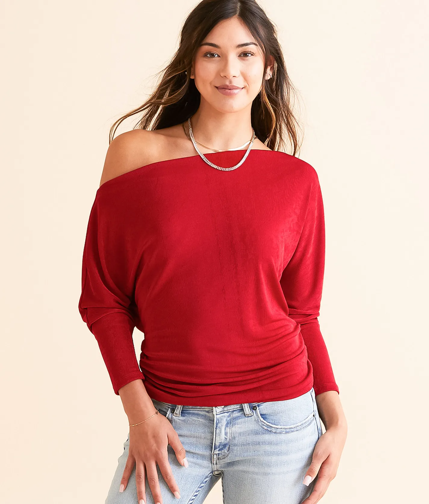 Tops | Daytrip Boat Neck Sheen Top Jester Red