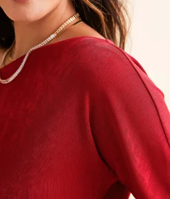 Tops | Daytrip Boat Neck Sheen Top Jester Red