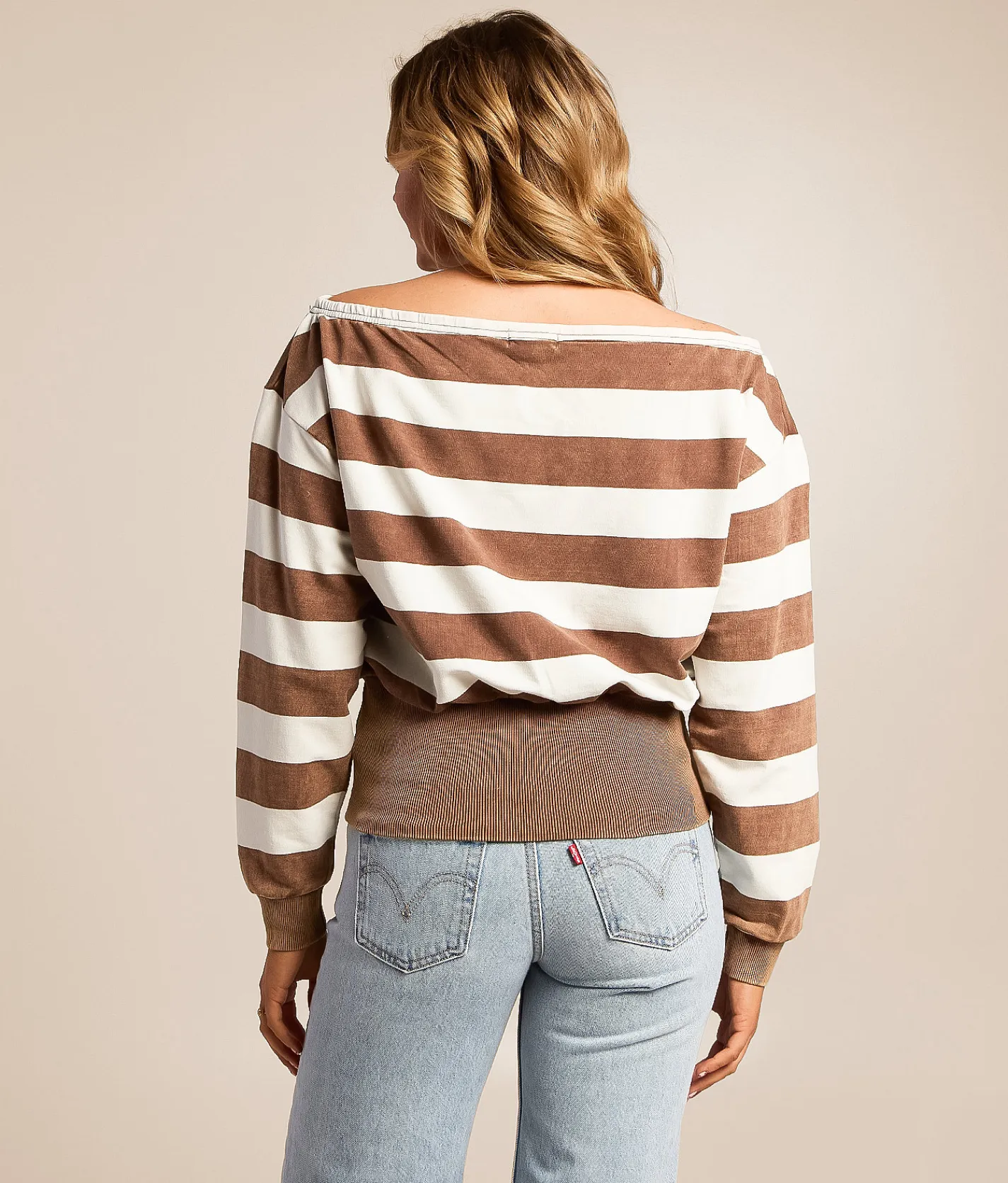 Tops | Gilded Intent Boatneck Striped Top Blue Brown Stripe