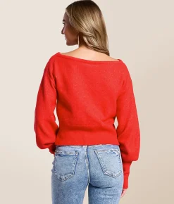 Tops | Willow & Root Boatneck Sweater Red