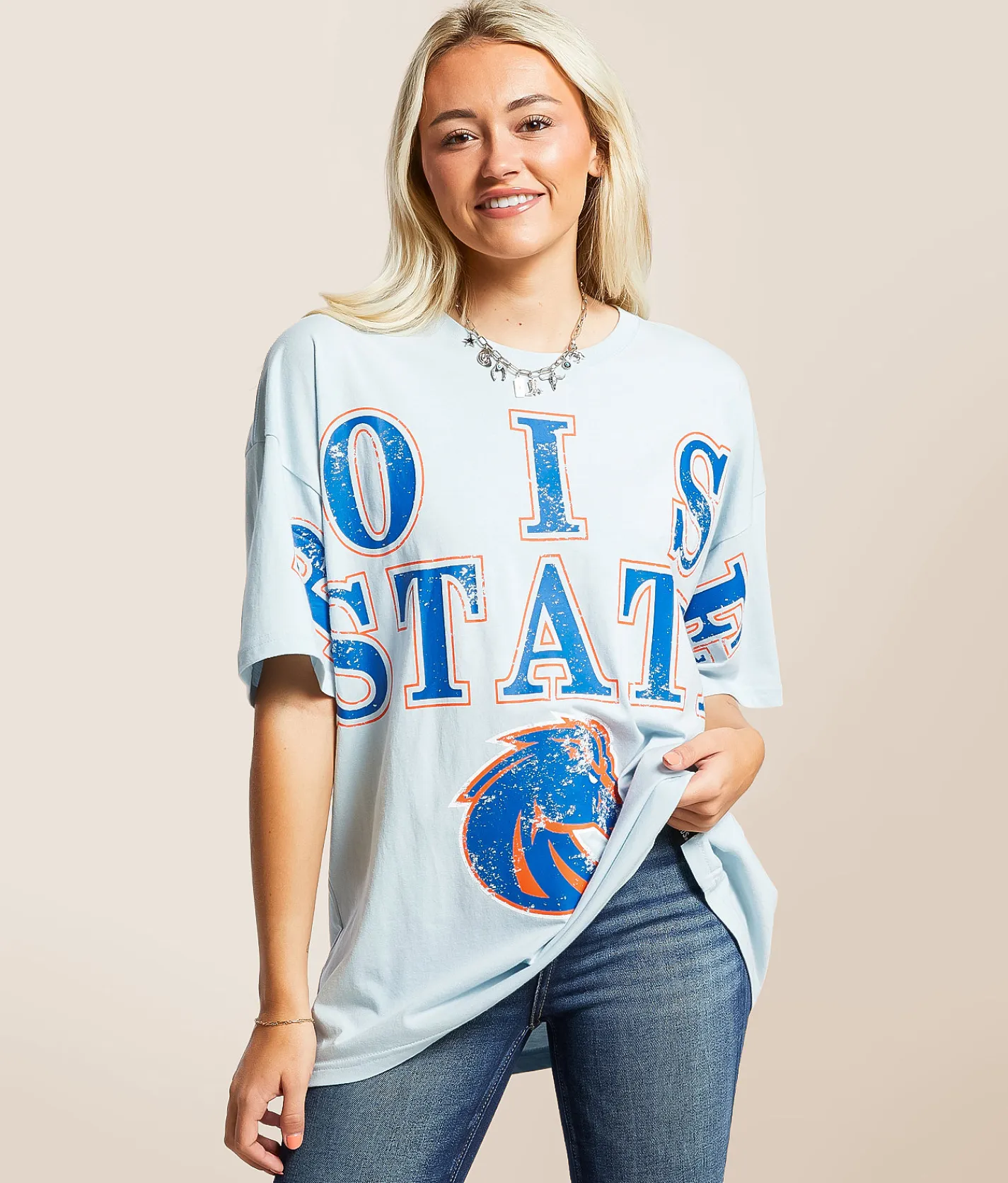 Gameday SOCIAL® Boise State Broncos Oversized T-Shirt Pale Blue Hot