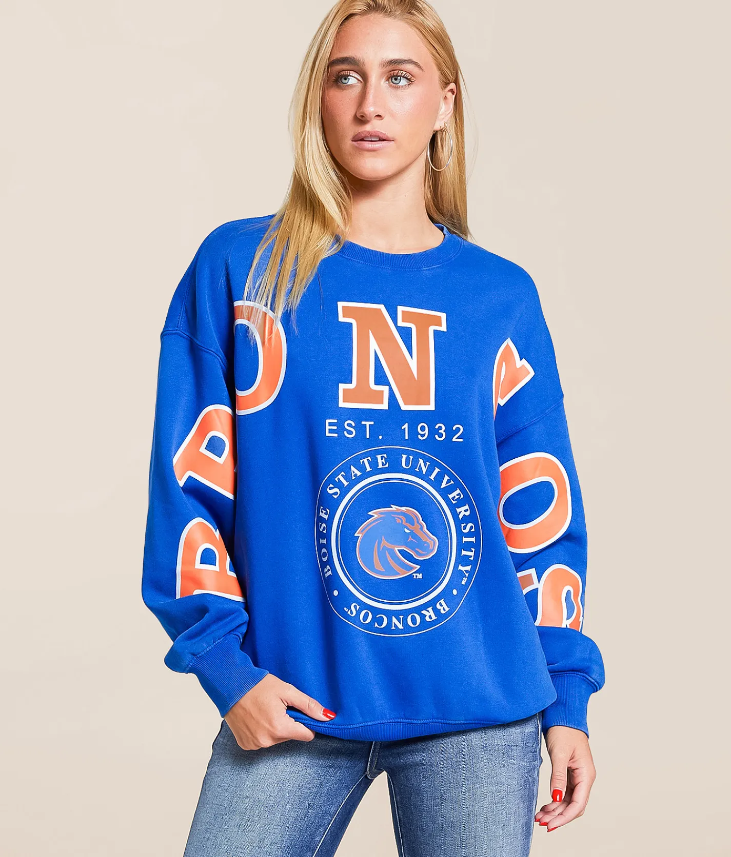 Tops | Gameday SOCIAL® Boise State Broncos Oversized Pullover Royal Blue