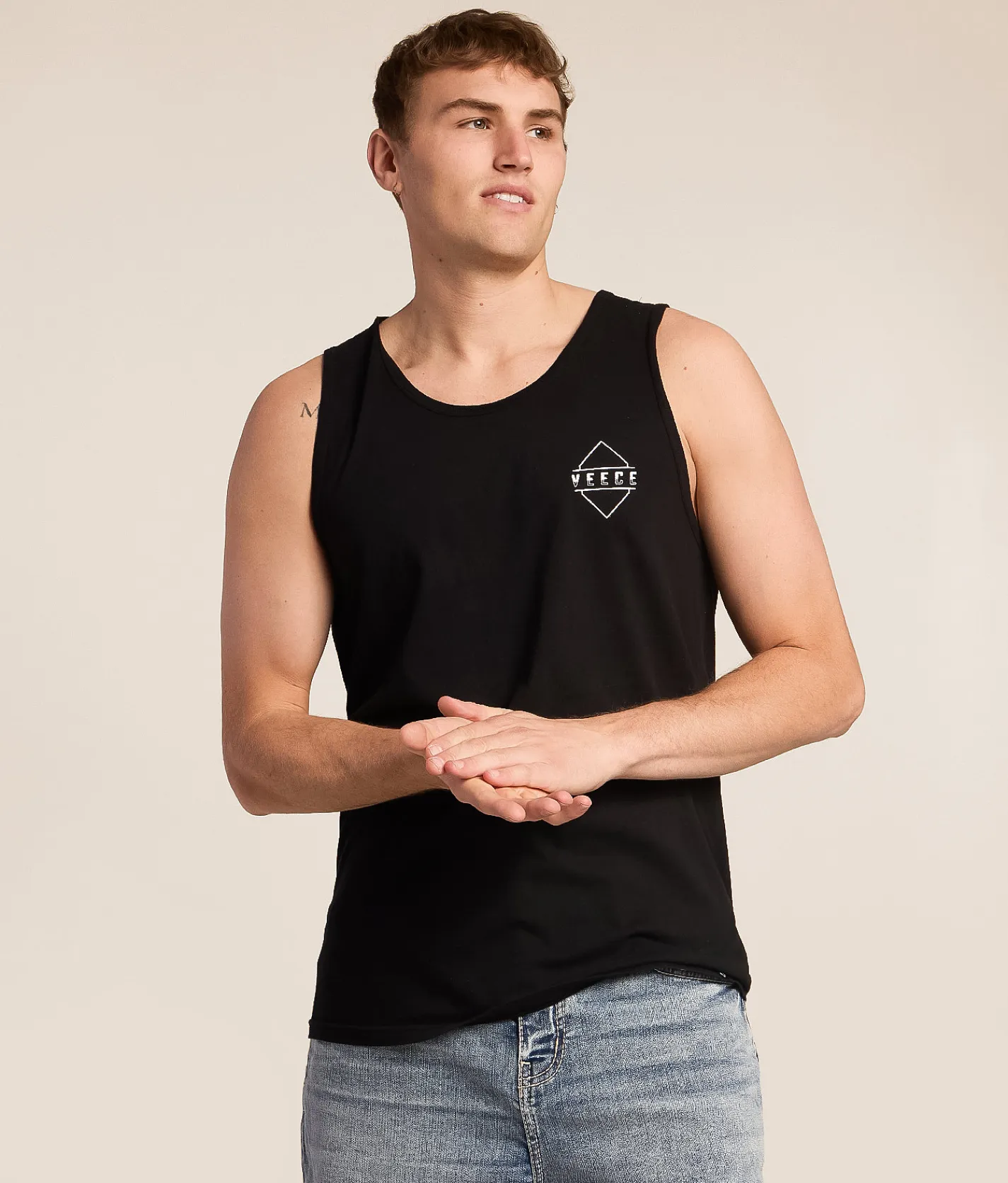 Tops | Veece Bold Monstera Glitch Tank Top Black