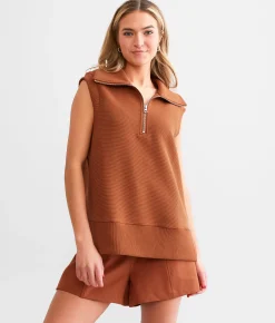 Activewear | Varley Bonnie Half Zip Tank Top Mocha Biscuit