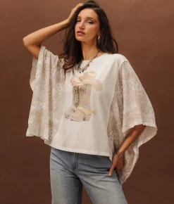 Sterling & Stitch Boots Batwing T-Shirt Cream Online
