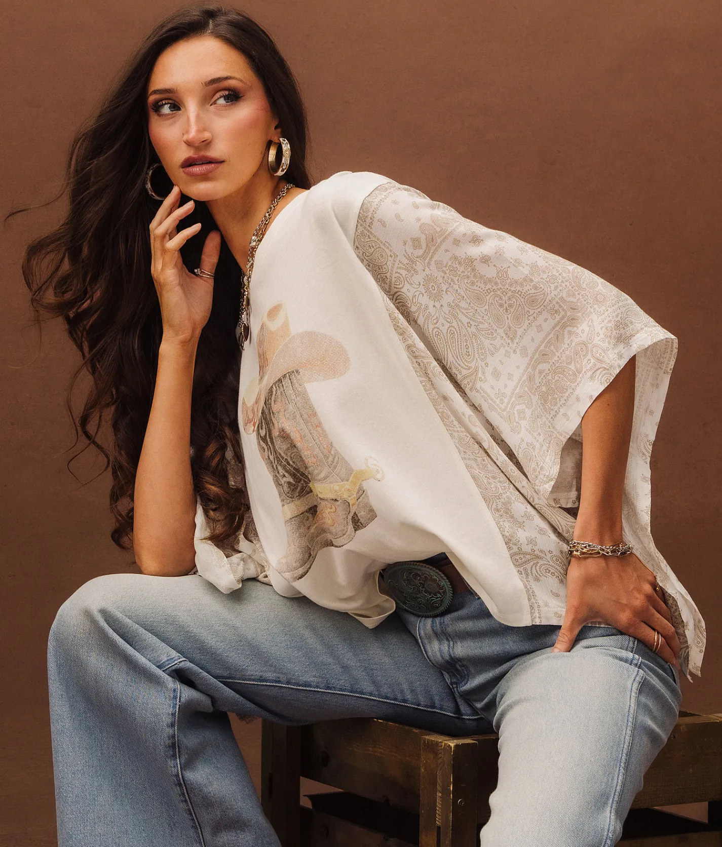 Sterling & Stitch Boots Batwing T-Shirt Cream Online