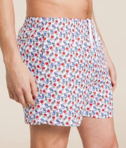 Bottoms|Swimwear | Old Row Boozy Stretch Swim Trunks White